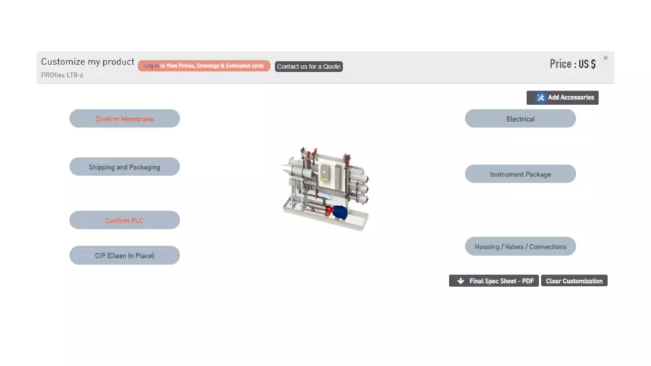 Interface da ferramenta flexConfigurator da Veolia