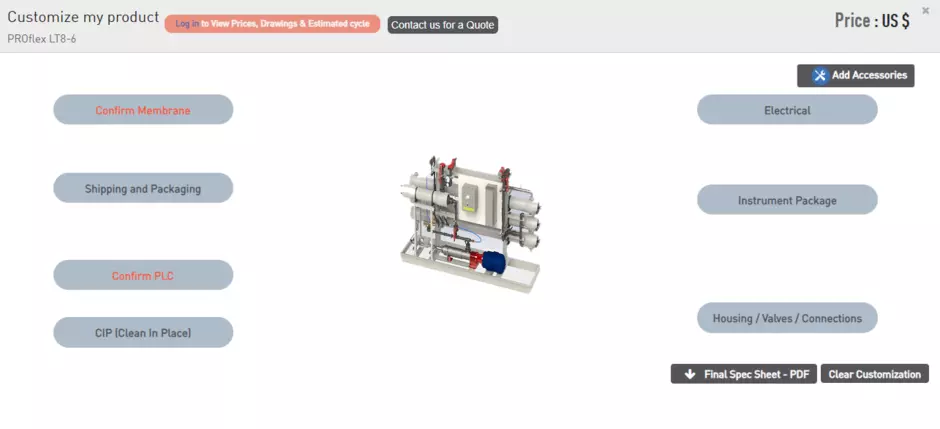 Interface da ferramenta flexConfigurator da Veolia
